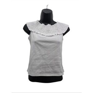 Zara Trafaluc White Smocked Off-the-Shoulder Tank Top - Small